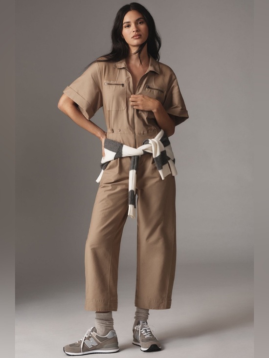 Daily Practice Pants - Taupe Short-Sleeve Utility Jumpsuit